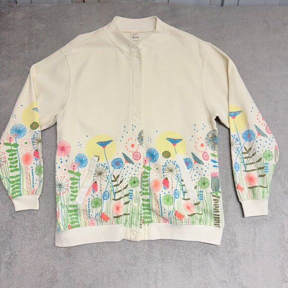 Blair Cream Floral Snap Front Jacket Women's L Spring Garden Print Lightweight - Picture 8 of 16